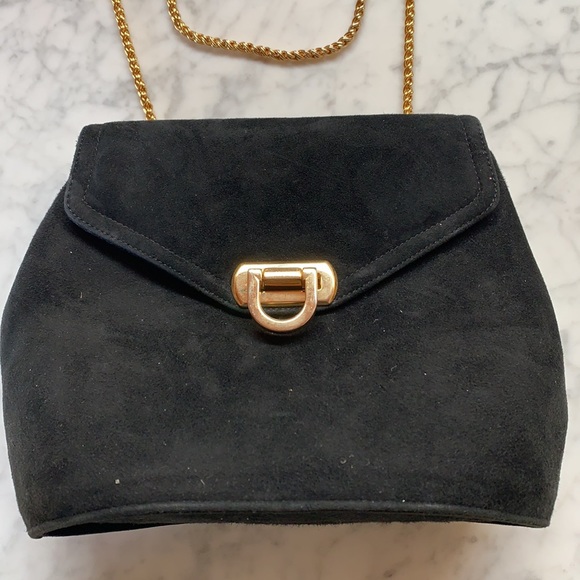 Frenchy of California vintage classic suede black gold bag crossbody purse - Picture 2 of 8